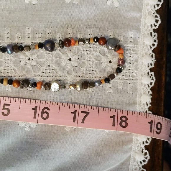 🌮 Carnelian agate and pearl Hand beaded necklace and earring set - Picture 4 of 4